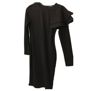 New SHEIN Long Sleeve Black Ruffle Shoulder Dress